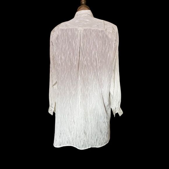 Vintage 90s Adolfo Collectibles White Self pattern Long sleeve Blouse size 9/10 - Picture 5 of 13